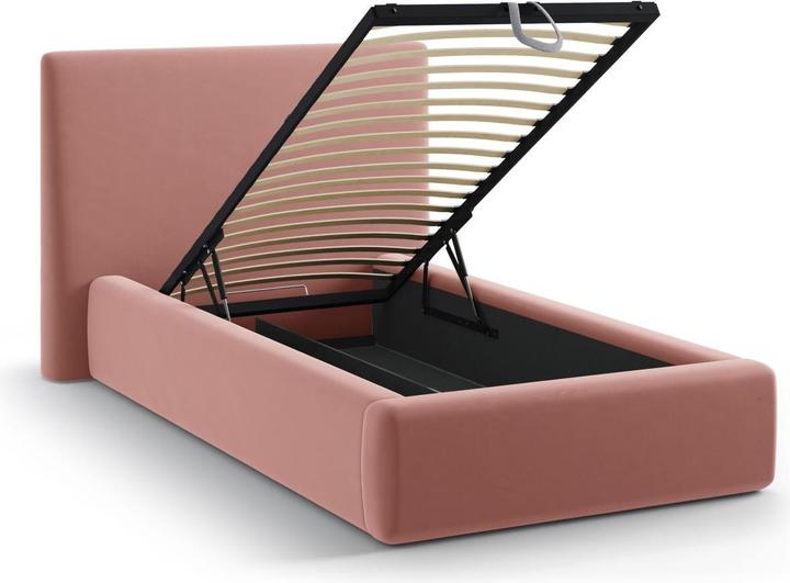 Actual product image Micadoni Velvet Storage Bed With Headboard, "Amy", Pink, 220x130x95 Made in Europe (90 x 200 cm)