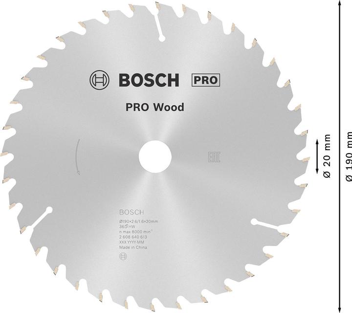 Image du produit Bosch Professional Zubehör Lame de scie circulaire PRO Wood, 190 x 2.6 x 20 mm