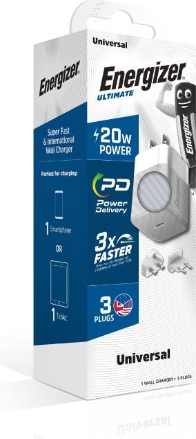 Produktbild Energizer Power-Delivery Ladegerät – 20 W – EU/UK/US, silber (20 W)