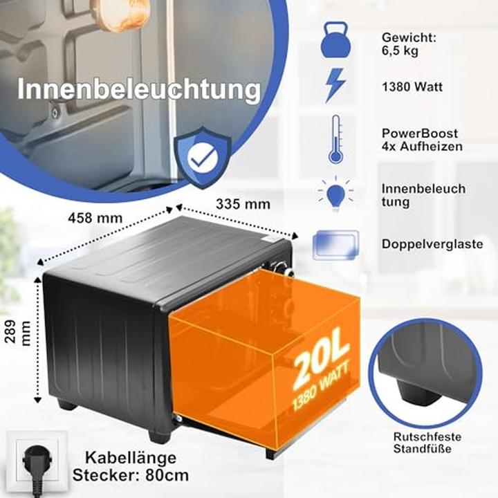 Actual product image OptimumX Vrijstaande Mini Oven 20L Convestie Mini Oven Hetelucht -Timer - Zwart )