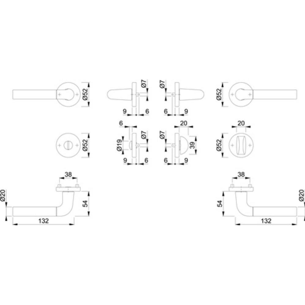 Thumbnail - Hoppe, Türgriff + Fenstergriff, Rosettengarnitur Bremen 1505/42KV/42KVS Aluminium F49/F9-2 rund SK/OL DIN links / rechts...