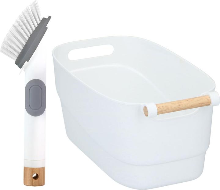Produktbild alpina Küchenbox und Spülbürste mit Spülmittel-Behälter, Bambusgriff