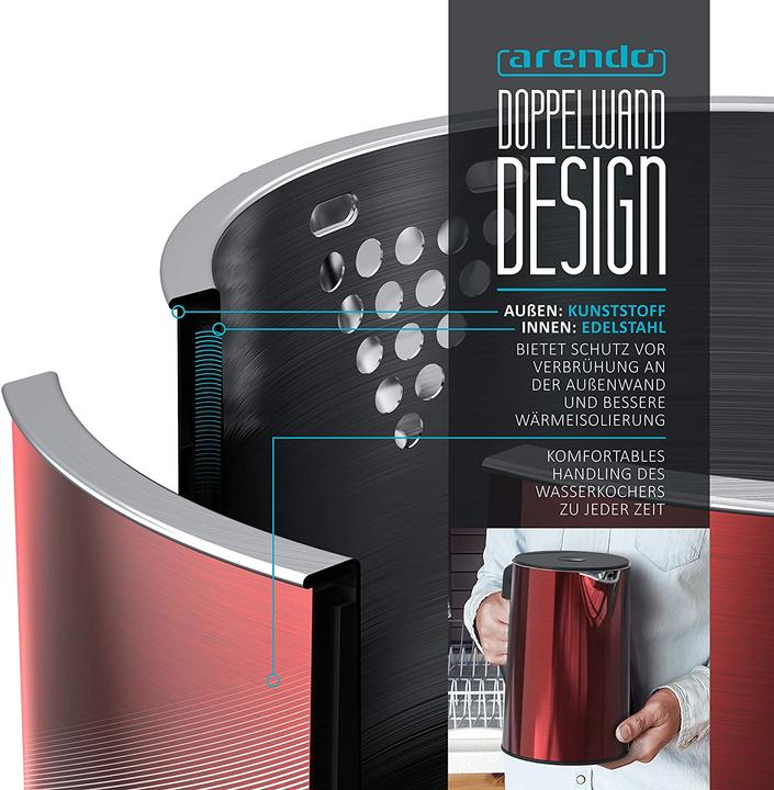 Actual product image Arendo Stainless Steel Kettle Fireplace Red (1.50 l)