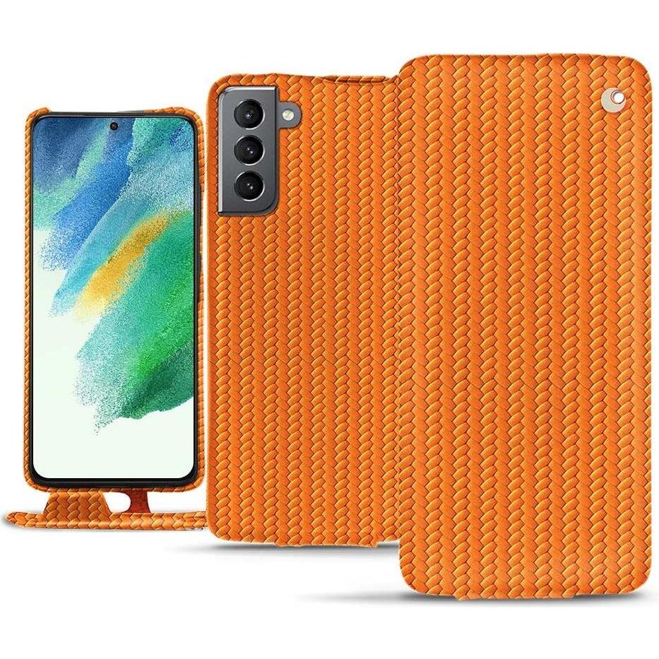 Noreve Lederschutzhülle vertikal (Samsung Galaxy S21 FE), Smartphone Hülle, Orange