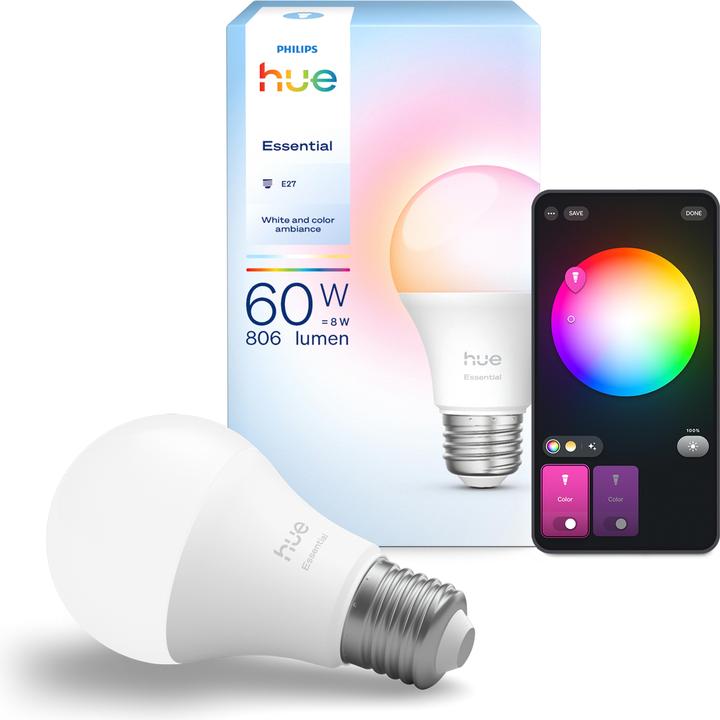 Philips Hue Essential White & Color Ambiance (E27, 8 W, 806 lm, 1 x, F)