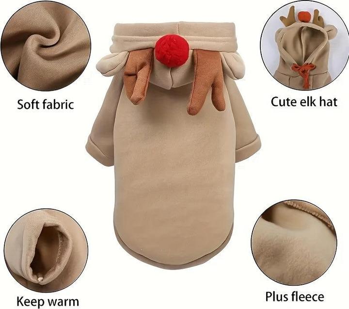 Alopini Cosy reindeer hoodie in apricot for small to medium-sized dogs & cats - Festive