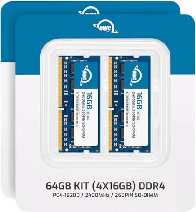 Actual product image OWC 64.0GB (4x 16GB) 2400MHz DDR4 PC4-19200 SO-DIMM 260 Pin CL17 Memory Upg. (4 x 16GB, 2400 MHz, DDR4-RAM, SO-DIMM)