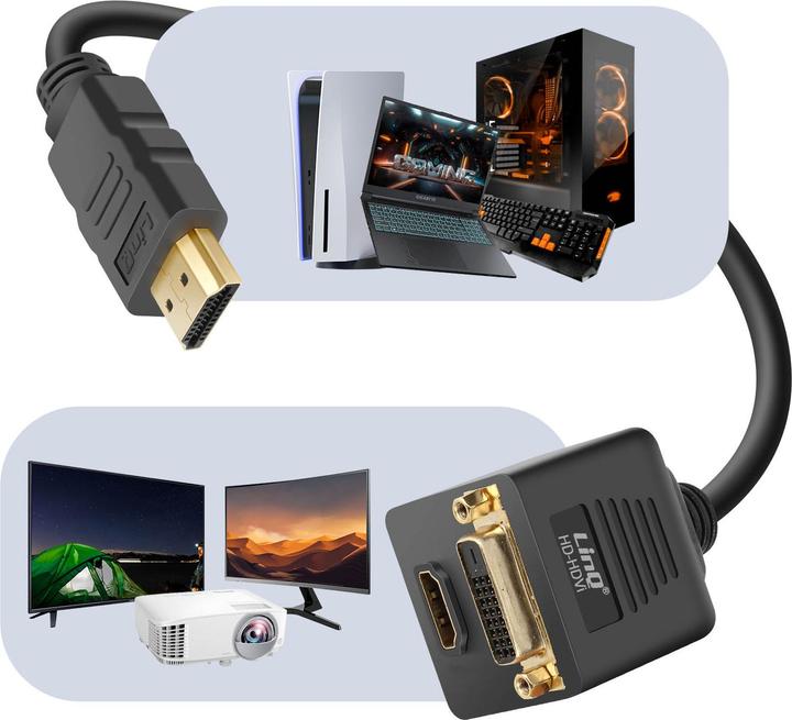 Produktbild LinQ Videoadapter HDMI-Stecker auf DVID-Buchse und HDMI-Buchse (DVI, HDMI)