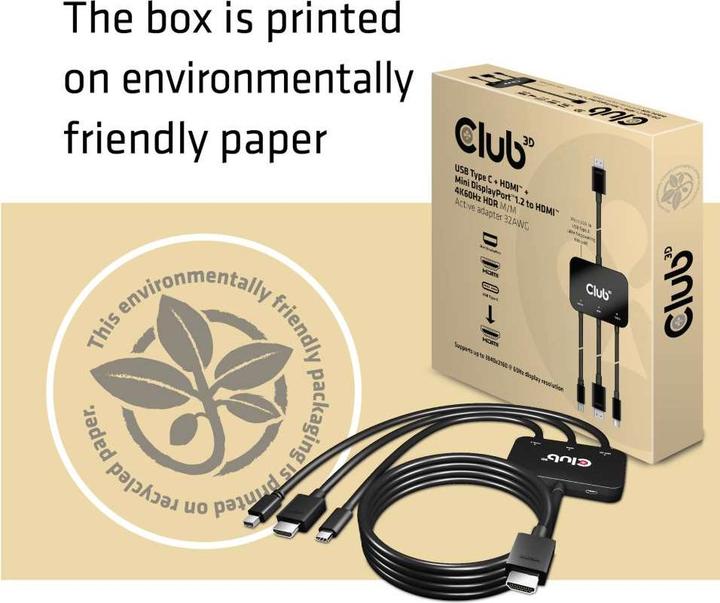 Actual product image Club 3D Active Adapter Multiport to HDMI 4K60Hz (HDMI, Mini DP, USB-C, 8 cm)