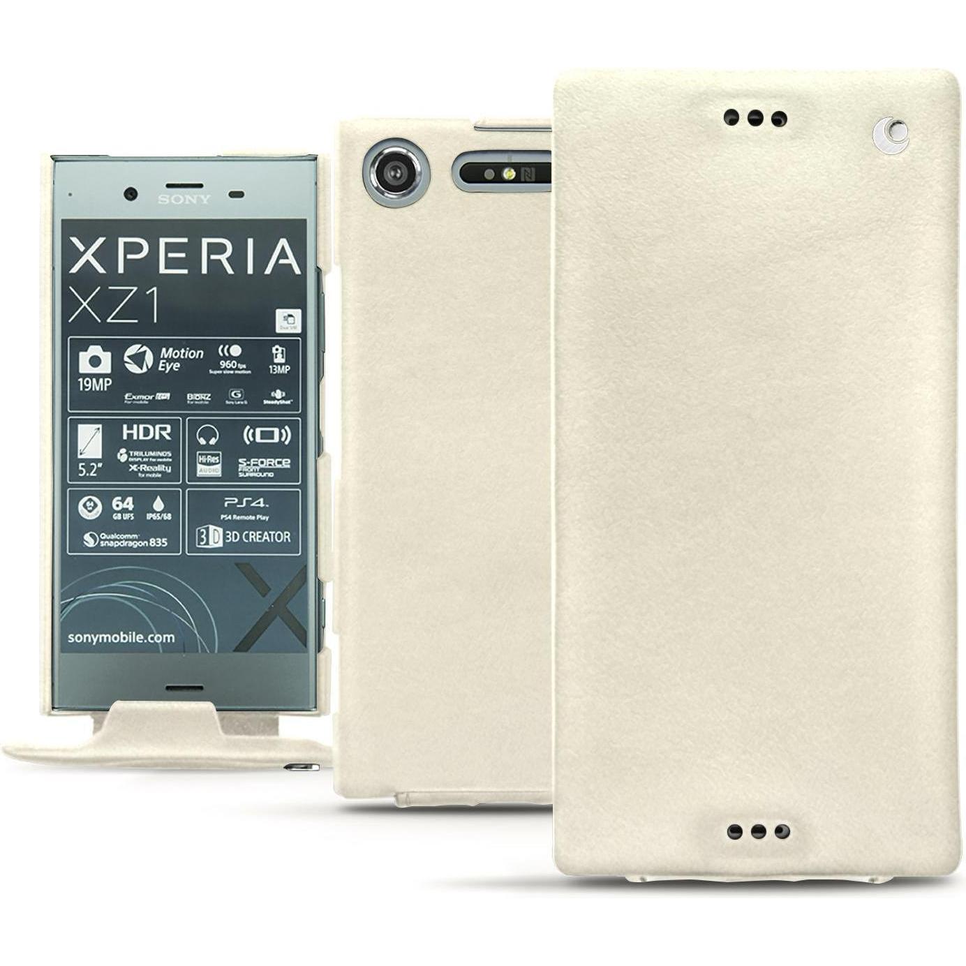 Noreve Lederschutzhülle vertikal (Sony Xperia XZ1), Smartphone Hülle, Weiss