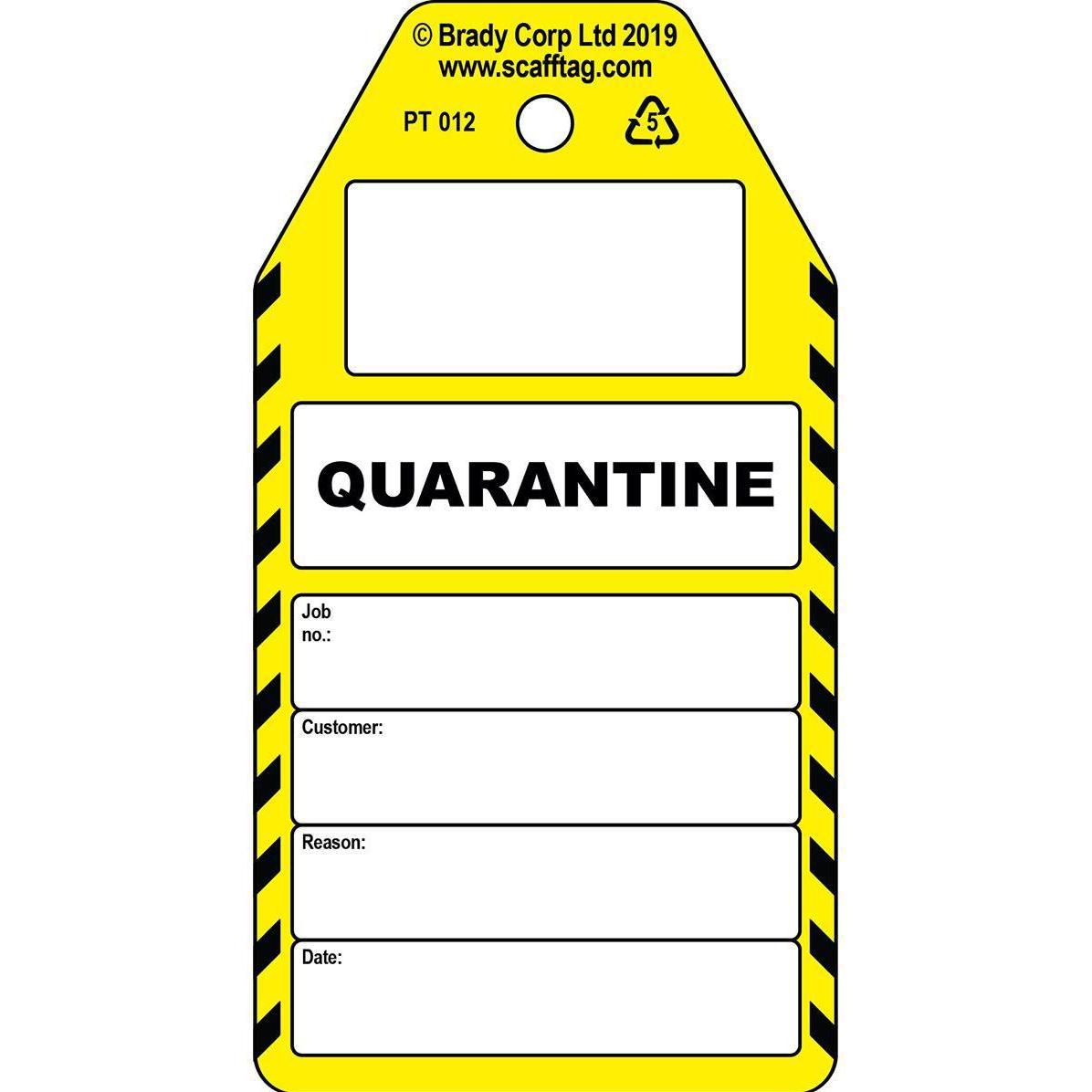 Brady PROC-GB-PT 012-50, Quarantäne - Anhänger, Polypropylene, Schwarz auf Gelb & Weiss, 150 x 80 m (PROC-GB-PT 012-50)