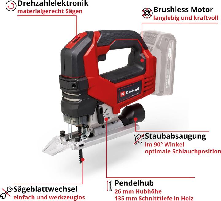 Actual product image Einhell Akku-Stichsäge TP-JS 18/135 Li BL-Solo + E-Box Koffer S-F