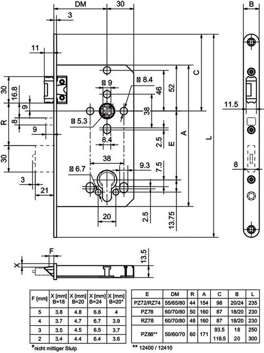Actual product image Glutz Panic mortise lock 12340 PD Panic function D (Mortise lock)
