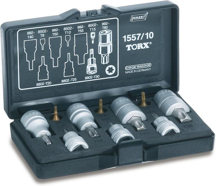 Produktbild HAZET Werkzeug Satz ∙ TORX 1557/10 ∙ Vierkant6,3 mm (1/4 Zoll), Vierkant10 mm (3/8 Zoll), Vierkant…