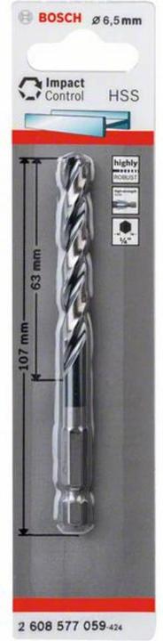 Actual product image Bosch Professional Zubehör HSS twist drill with hexagonal shank. 6.5 x 63 x 107 mm. Pack of 1 (6.5 millimetres)