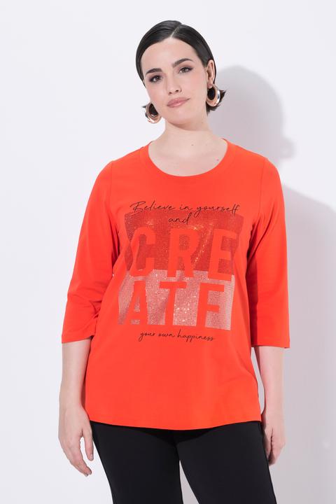 Immagine prodotto Ulla Popken Maglia con scritta, scollo a girocollo, collo alto e maniche a 3/4 (58)