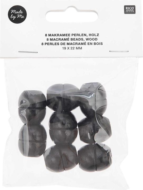 Actual product image Rico Design Wooden beads macramé black, 8 pieces