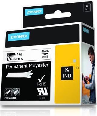 Produktbild Dymo Rhino 6mm schwarz auf weiß Perm Poly (0.60 cm, Weiss)