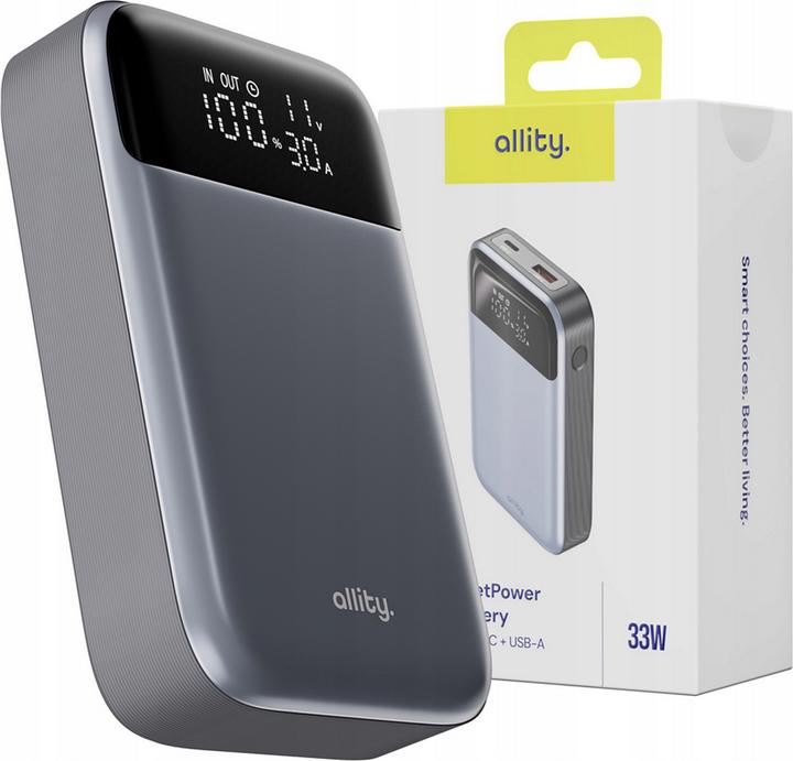 Allity power bank APB-200 PD QC 33W 10000 mAh gray (10000 mAh, 33 W, 33 Wh)
