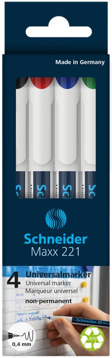 Immagine prodotto Schneider Marcatore OHP Maxx solubile in acqua, S, confezione da 4: rosso, blu, verde, nero (4 x)