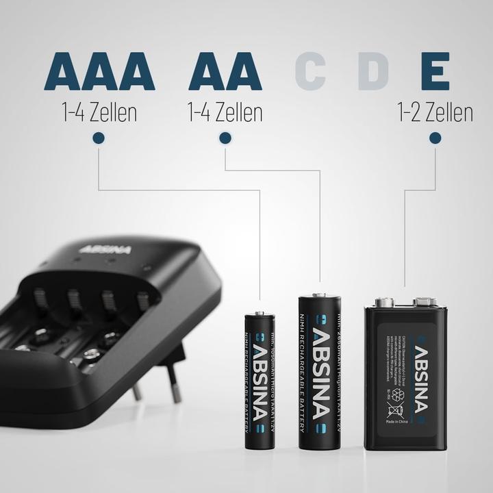 Image du produit Absina Chargeur X4 (1 pcs, AAA, 9V Block, AA, Chargeurs sans batterie)