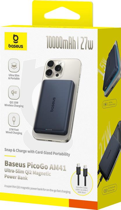 Actual product image Baseus PicoGo AM41 Ultra-Slim Qi2 Power Bank 10000mAh 27W (10000 mAh, 27 W)