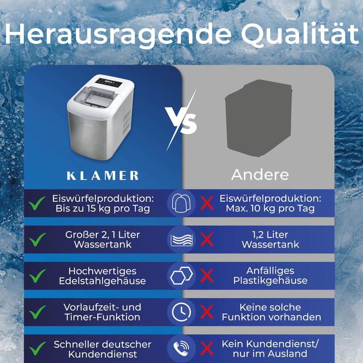 Produktbild KLAMER Eiswürfelmaschine 2.1 L Wassertank, 120 W Ice Maker