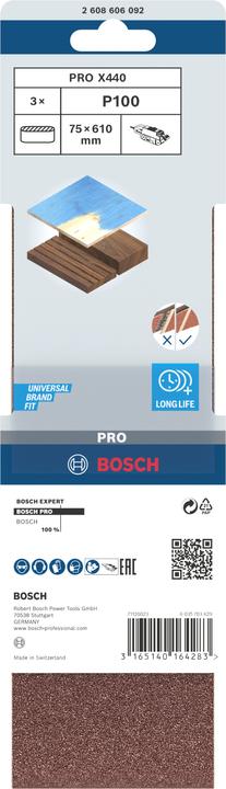 Produktbild Bosch Professional Zubehör PRO X440 Schleifband, 75 x 610 mm, G100 (100)