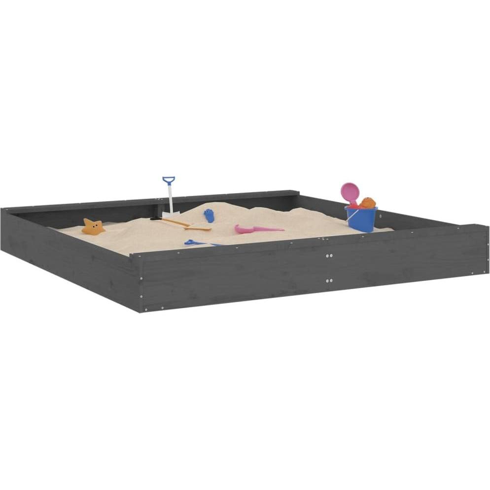 VidaXL Sandkasten mit Sitzen Grau Quadratisch Massivholz