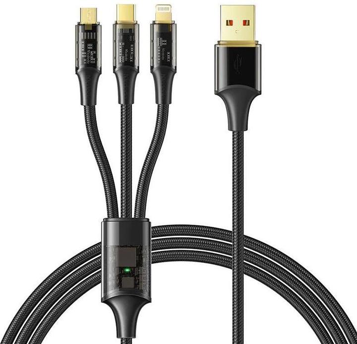 Actual product image Mcdodo 3in1 USB to USB-C / Lightning / Micro USB Cable, CA-3330, 1.2m (Black) (1.20 m, USB 3.2 Gen 2, 100 W)