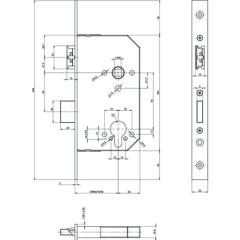 Thumbnail - Assa Abloy, Türschloss + Schliesszylinder, Sicherheits-Einsteckschloss Casa Beta 30100 (Profildoppelzylinder)