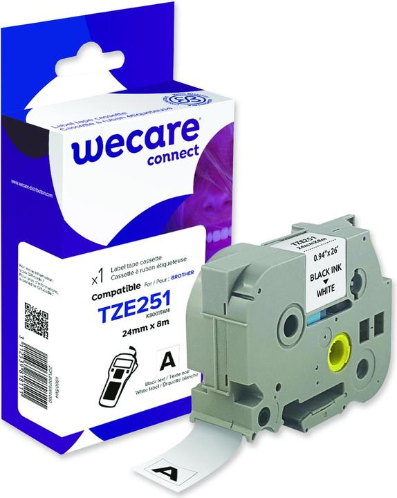 Actual product image Wecare Writing tape compatible with BROTHER TZE-251 black on white (2.40 cm, White)