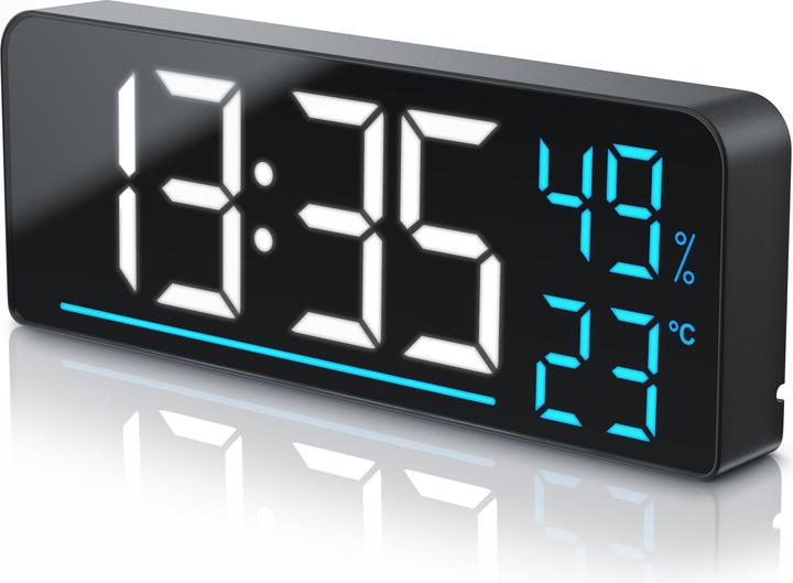 Bearware Radio alarm clock digital, LED with 2 alarm times, large display, snooze, temperature & humidity
