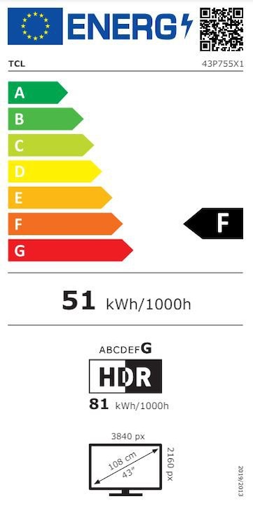 Label énergétique TCL 43P755 (43", LED, 4K, 2024)