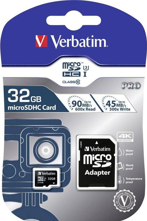 Produktbild Verbatim Pro (32 GB, microSDHC, U3, UHS-I)