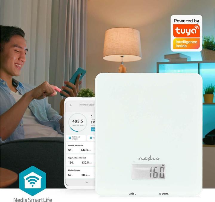 Actual product image Nedis SmartLife kitchen scales Bluetooth® | glass / plastic | white