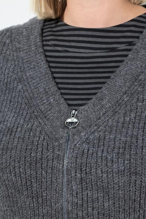 Image du produit Ulla Popken Cardigan en maille côtelée, col en V et manches longues, laine mélangée (46, 48)