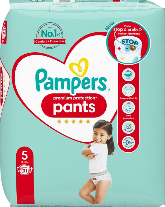 Immagine prodotto Pampers Pantaloni di protezione Premium Junior Economy Pack (Dimensione 5, Pacco trasportabile, 31 pz.)