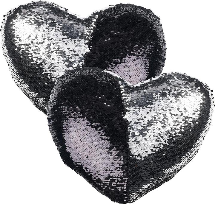 Produktbild Wilson Gabor 2er-Set Deko-Pailletten-Kissen in Herzform, Velours, schwarz/silbern