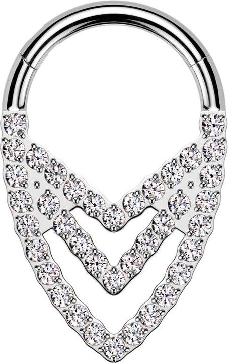 Actual product image Star Piercing Micro segment ring hinged silver three angle crystals silver (Titanium)