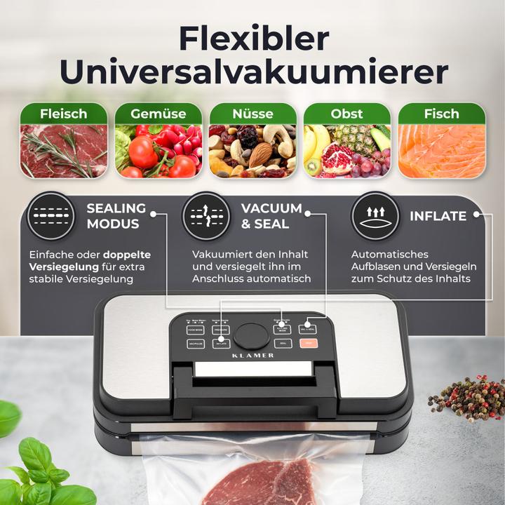 Image du produit KLAMER Premium Vakuumiergerät für Lebensmittel - Vakuumierer für trockene & feuchte Lebensmitte…