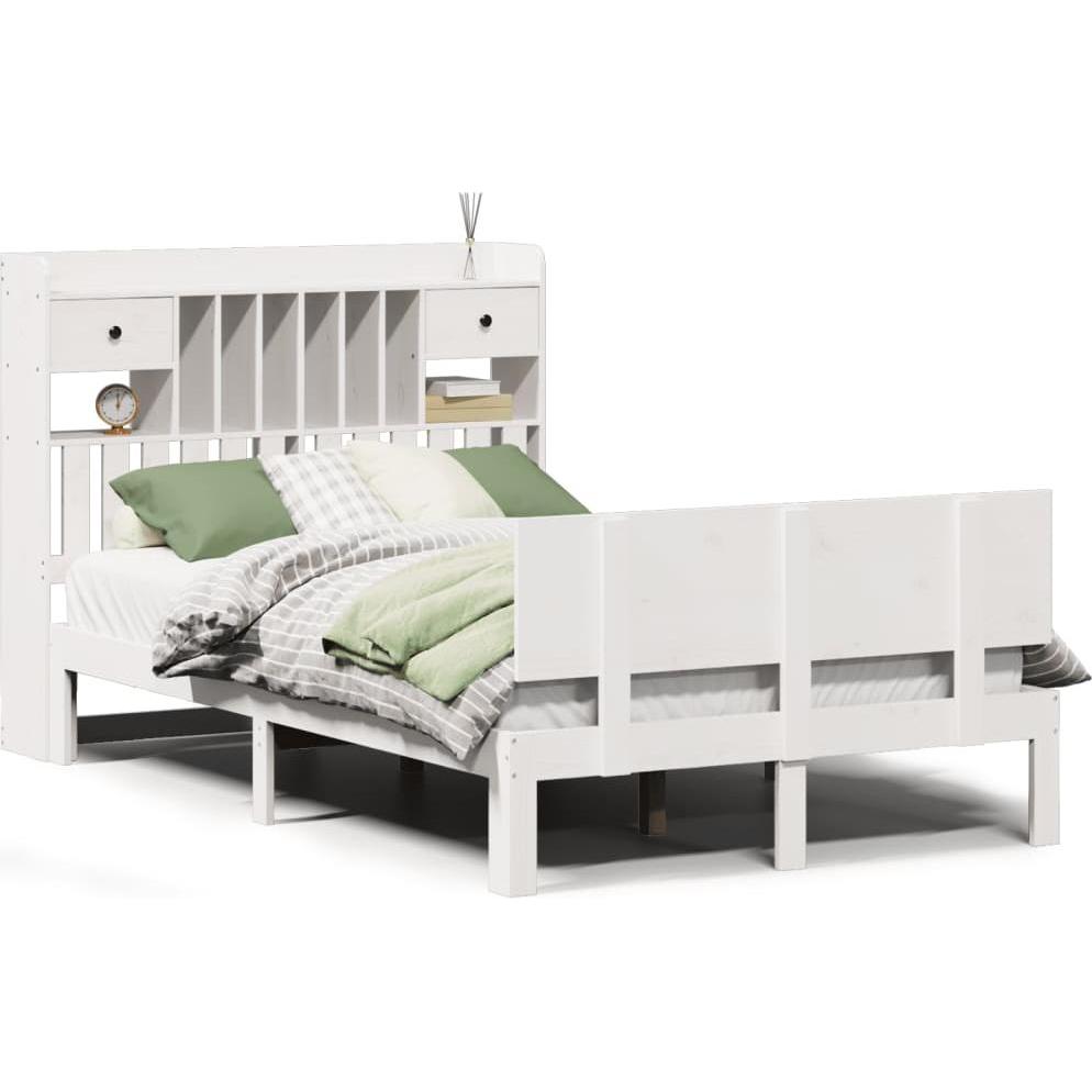 VidaXL, Bett, Massivholzbett Holzbett Bett mit Regal ohne Matratze Weiss 140x200cm (140 x 200 cm)