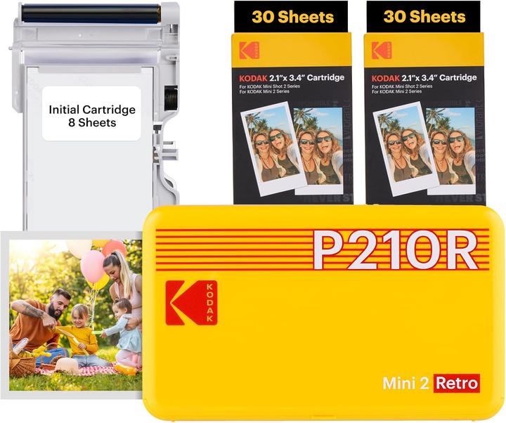 Produktbild Kodak MINI 2 RETRO P210RYK60 PORTABLE INSTANT PHOTO PRINTER BUNDLE 2.1X3.4 YELLOW (Farbe)