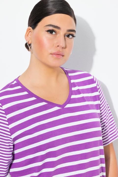 Produktbild Ulla Popken Shirt, Ringelmix, A-Linie, V-Ausschnitt, Halbarm (46, 48)