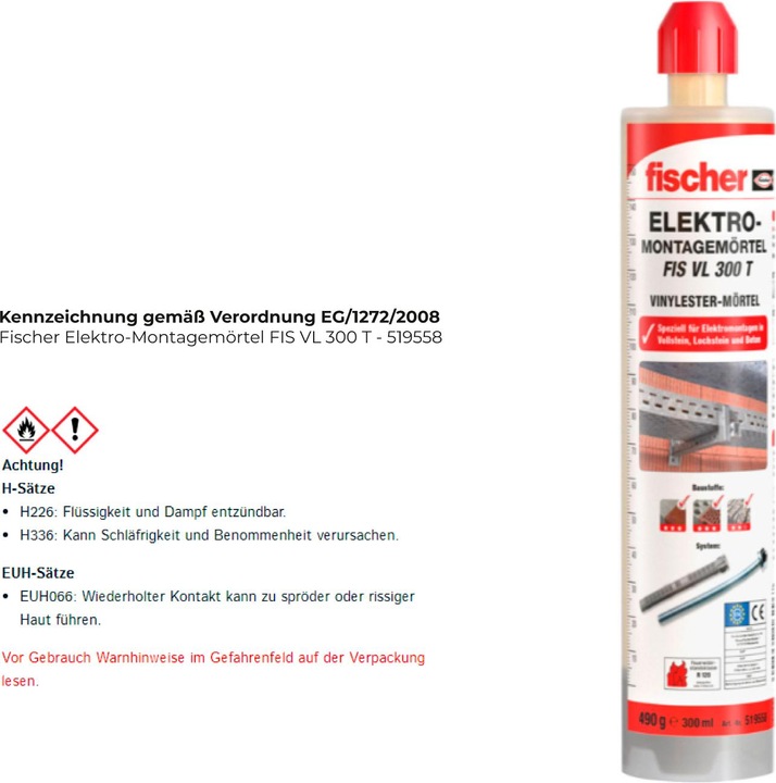 Produktbild Fischer Elektro-Montagemörtel FIS VL 300 T (200 g, 300 ml)
