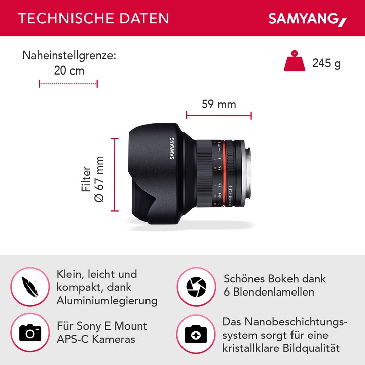 Actual product image Samyang 12mm f/2 NCS CS - Sony E (Sony E, APS-C / DX)