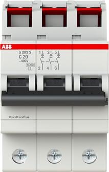 Produktbild ABB S203S-C20 Sicherungsautomat 20A 3-polig 6kA C-Charakter