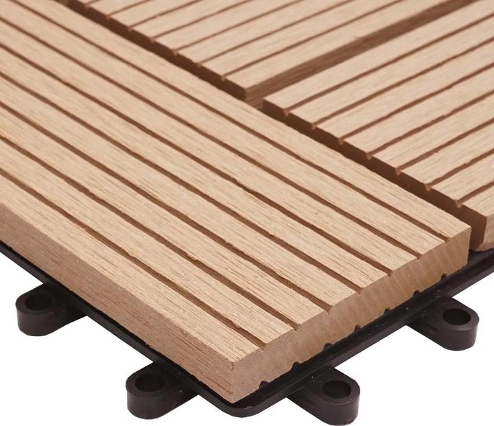 Produktbild Swisshandel24 WPC Bodenfliese Rhone + Abschluss, Holzoptik Balkon/Terrasse, 11x je 30x30cm = 1qm Premium teak ve (11 x, 30 x 30 cm)