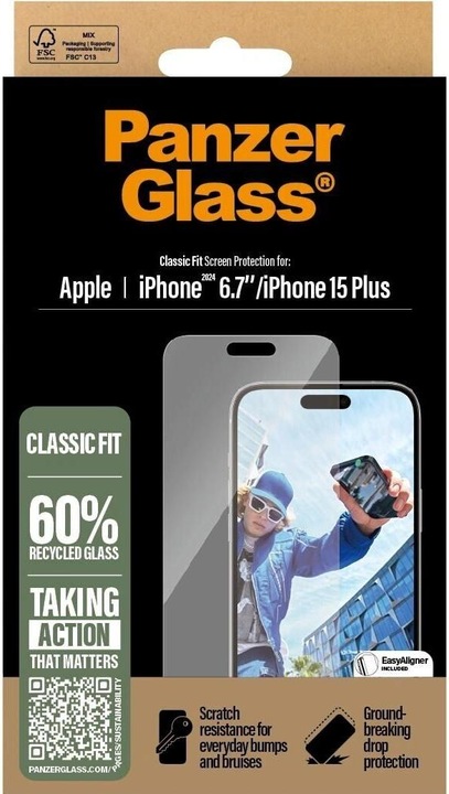 Actual product image PanzerGlass Classic Fit (1 Piece, Apple iPhone 16 Plus)