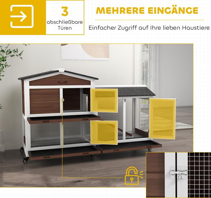 Actual product image PawHut Kaninchenstall Tannenholz, Stahl Braun